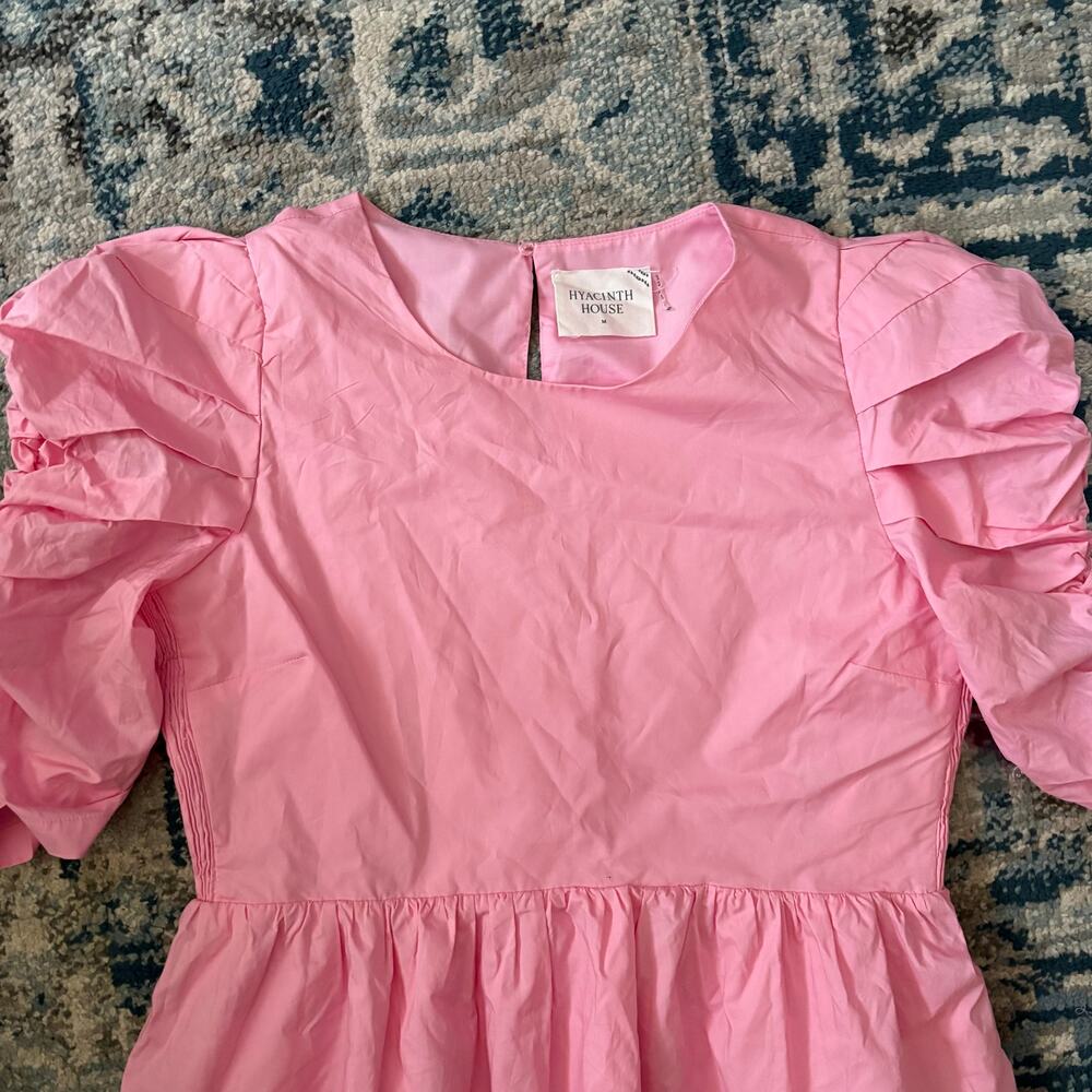 Hyacinth House Tuckernuck Women Size Small Ruched Puff Sleeve Mini Dress Pink - Picture 4 of 9